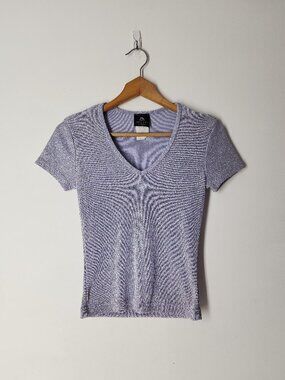 Vintage Y2K Anxiety Cafe lavender purple metallic shimmer stretch knit top M